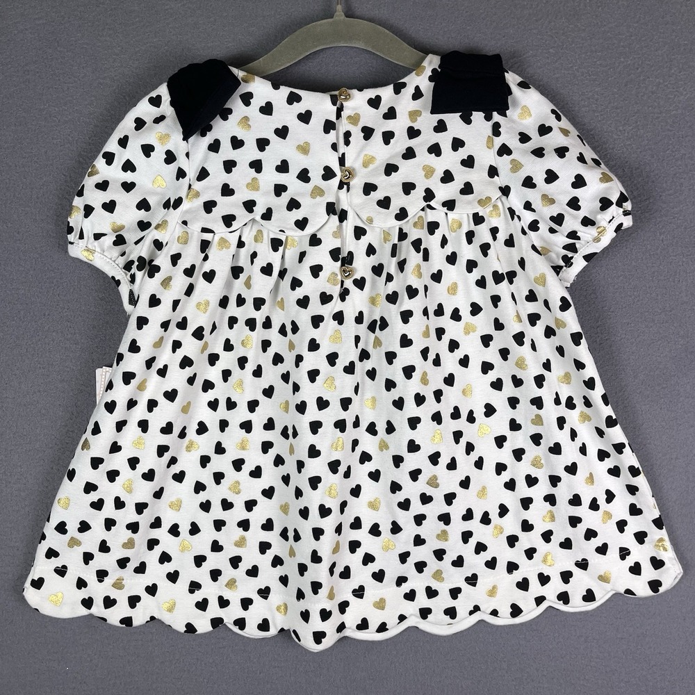 NWT Cupcakes and Cashmere Baby Girls 4T Heart Print Dress Velvet Bows - Picture 2 of 3